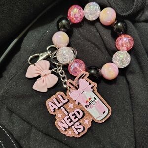 Pink and Black Beaded Keychain Bracelet